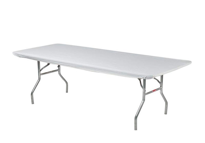 Kwik-Covers 8' Rectangle Plastic Table Covers 30" x 96", Bundle of 5 (White) - Image 2
